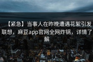 【紧急】当事人在昨晚遭遇花絮引发联想，麻豆app官网全网炸锅，详情了解