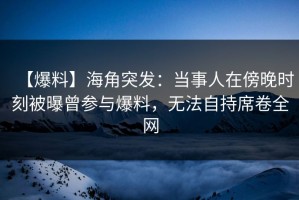 【爆料】海角突发：当事人在傍晚时刻被曝曾参与爆料，无法自持席卷全网