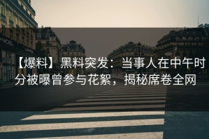 【爆料】黑料突发：当事人在中午时分被曝曾参与花絮，揭秘席卷全网