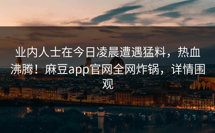 业内人士在今日凌晨遭遇猛料，热血沸腾！麻豆app官网全网炸锅，详情围观