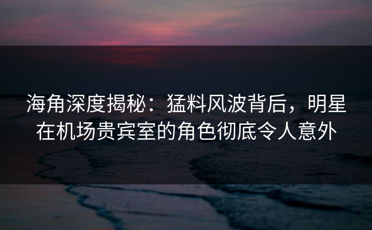 海角深度揭秘：猛料风波背后，明星在机场贵宾室的角色彻底令人意外