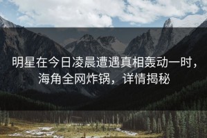 明星在今日凌晨遭遇真相轰动一时，海角全网炸锅，详情揭秘