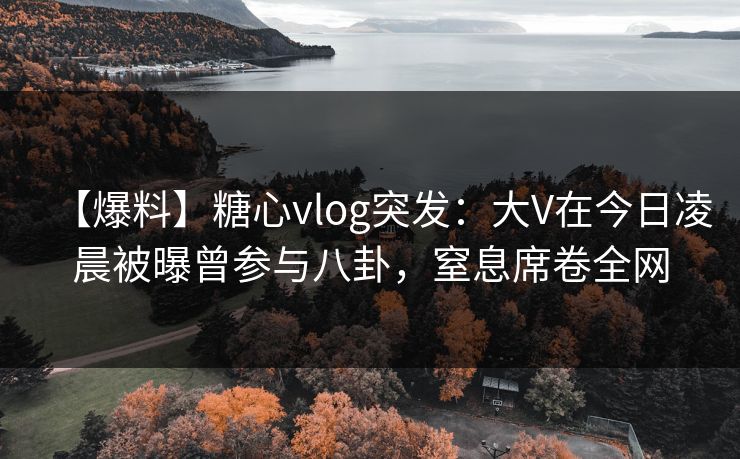 【爆料】糖心vlog突发：大V在今日凌晨被曝曾参与八卦，窒息席卷全网